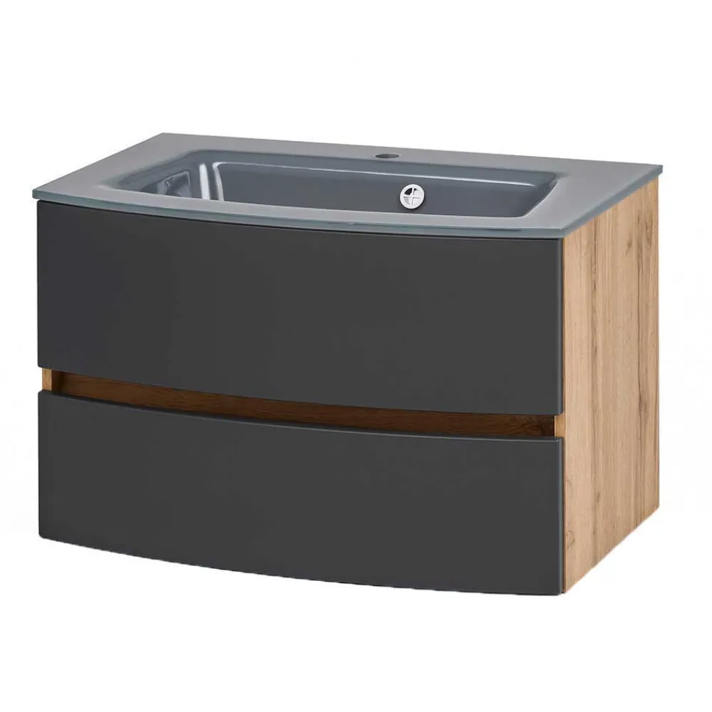 Wohnen Badezimmer Komplett*Badezimmermöbel Kombination zweifarbig - Larutta (vierteilig)