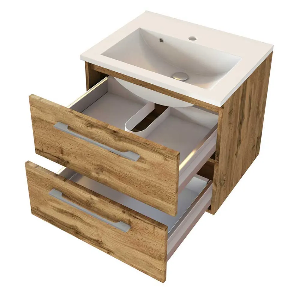 Wohnen Glasmöbel|Badezimmer Komplett*Badezimmermöbel Set 90 cm breit - Lemnas (dreiteilig)