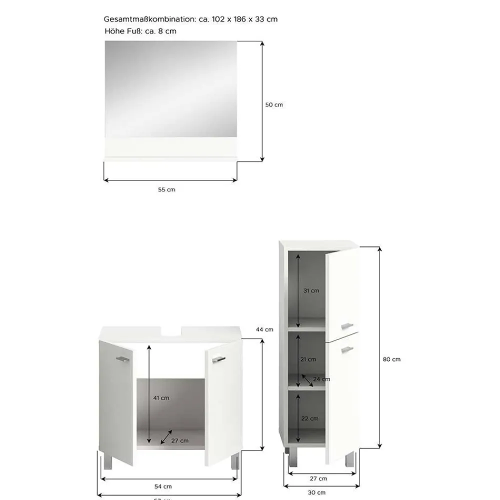 Wohnen Badezimmer Komplett*Badezimmermöbel Set - Harmone (dreiteilig)