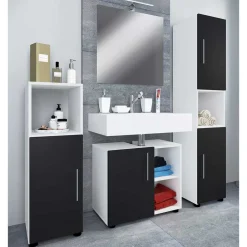 Wohnen Badezimmer Komplett*Badezimmermöbel Set in Weiß und Schwarz - Cranies (vierteilig)