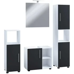 Wohnen Badezimmer Komplett*Badezimmermöbel Set in Weiß und Schwarz - Cranies (vierteilig)