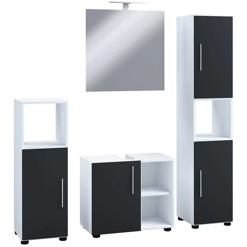 Wohnen Badezimmer Komplett*Badezimmermöbel Set in Weiß und Schwarz - Cranies (vierteilig)
