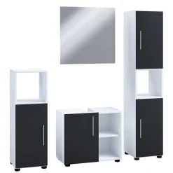 Wohnen Badezimmer Komplett*Badezimmermöbel Set in Weiß und Schwarz - Cranies (vierteilig)