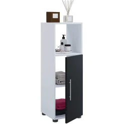 Wohnen Badezimmer Komplett*Badezimmermöbel Set in Weiß und Schwarz - Cranies (vierteilig)