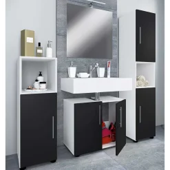 Wohnen Badezimmermöbel Set in Weiß Schwarz - Cranies I (vierteilig)