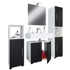 Wohnen Badezimmermöbel Set in Weiß Schwarz - Cranies I (vierteilig)