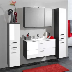 Wohnen Badezimmer Komplett*Badezimmermöbel Set Tiamos in Weiß Hochglanz (vierteilig)
