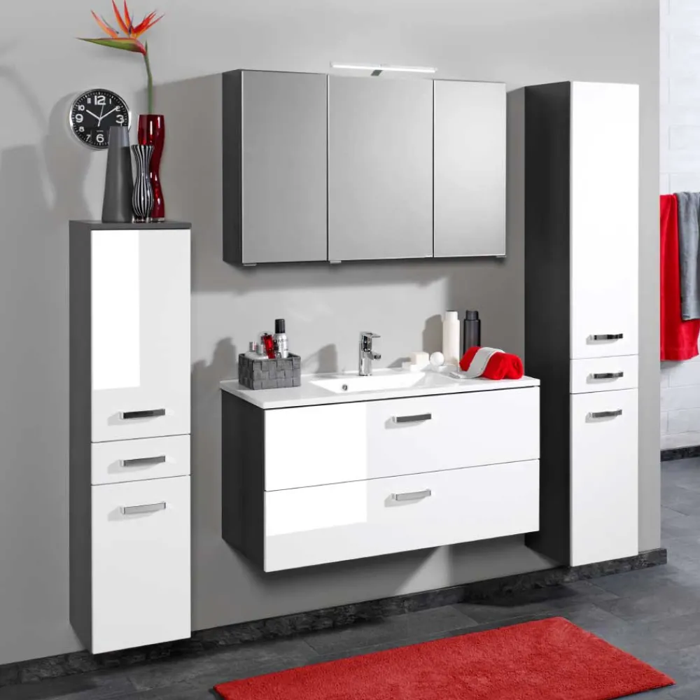 Wohnen Badezimmer Komplett*Badezimmermöbel Set Tiamos in Weiß Hochglanz (vierteilig)