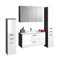 Wohnen Badezimmer Komplett*Badezimmermöbel Set Tiamos in Weiß Hochglanz (vierteilig)