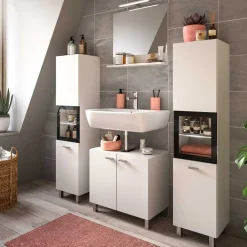 Wohnen Badezimmer Komplett*Badezimmermöbel-Kombi in Weiß - Harmone (vierteilig)