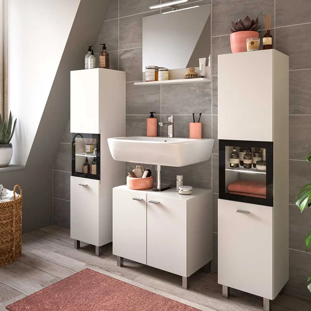 Wohnen Badezimmer Komplett*Badezimmermöbel-Kombi in Weiß - Harmone (vierteilig)