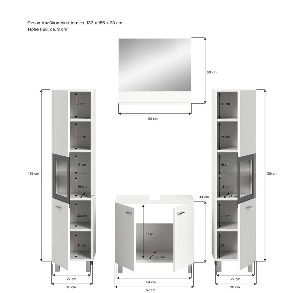 Wohnen Badezimmer Komplett*Badezimmermöbel-Kombi in Weiß - Harmone (vierteilig)