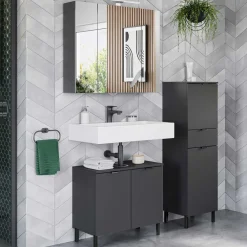 Wohnen Badezimmermöbel-Set in Dunkelgrau - Quado (dreiteilig)
