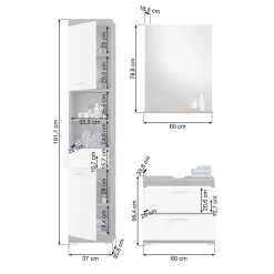Wohnen Graue Möbel|Weiße Möbel*Badmöbel Hochschrank & Beckenschrank & Spiegel - Nancys (dreiteilig)