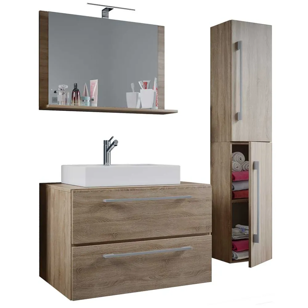 Wohnen Badmöbel in Holzoptik Sonoma-Eiche - Caleena (dreiteilig)