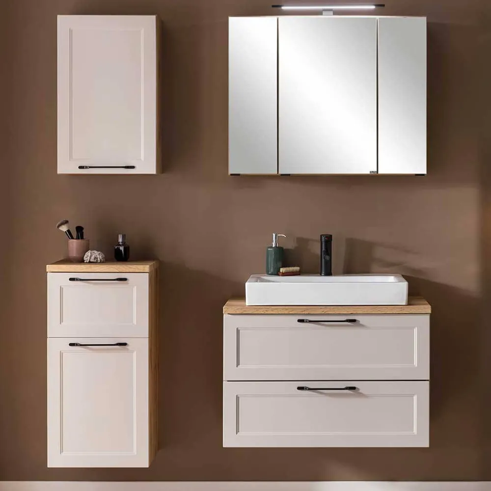 Wohnen Badezimmer Komplett*Badmöbel inklusive Aufsatzbecken Set - Trioto (vierteilig)