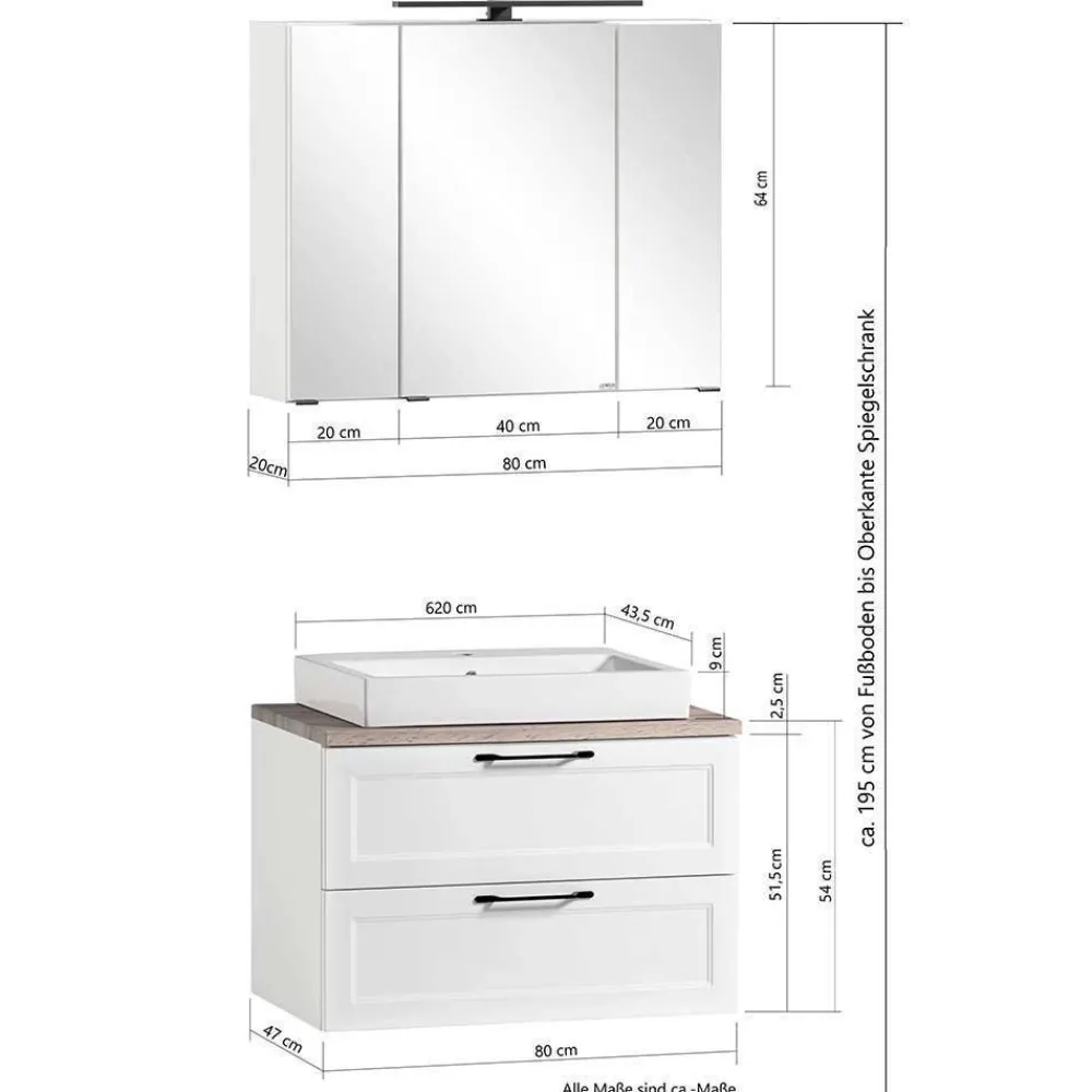 Wohnen Badezimmer Komplett*Badmöbel inklusive Aufsatzbecken Set - Trioto (vierteilig)