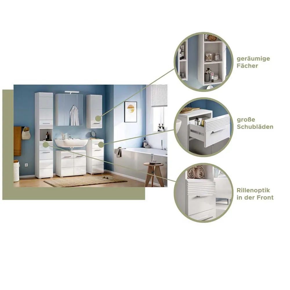 Wohnen Glasmöbel|Badezimmer Komplett*Badmöbel Kombination Hochglanz - Whale (dreiteilig)