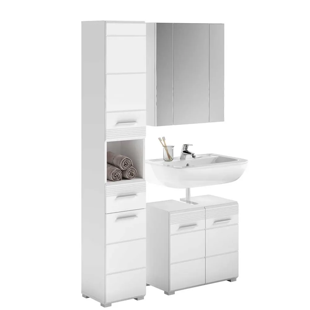 Wohnen Glasmöbel|Badezimmer Komplett*Badmöbel Kombination Hochglanz - Whale (dreiteilig)