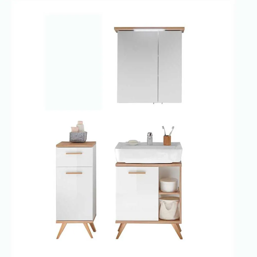 Wohnen Badmöbel Kombination im Skandi Design - Timur (dreiteilig)