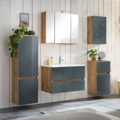 Wohnen Badezimmer Komplett*Badmöbel Kombination in Grau Glas - Anviletca (fünfteilig)