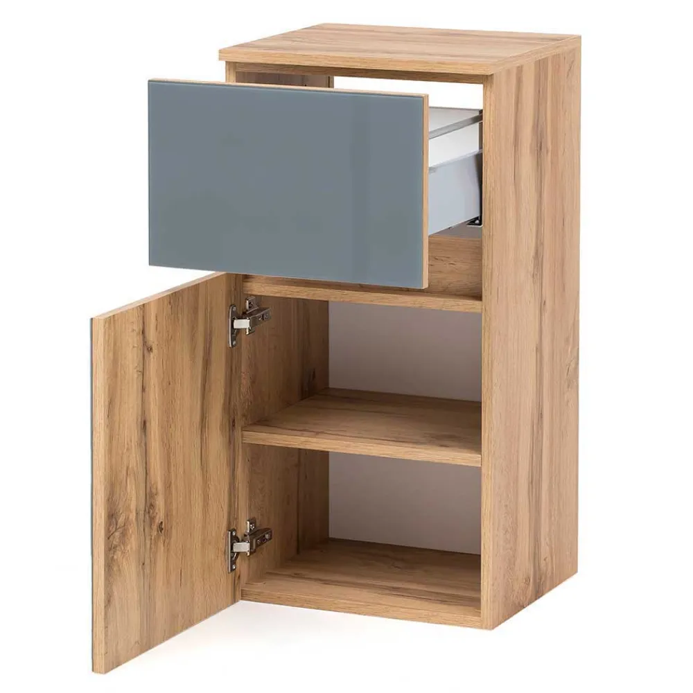 Wohnen Badezimmer Komplett*Badmöbel Kombination in Grau Glas - Anviletca (fünfteilig)