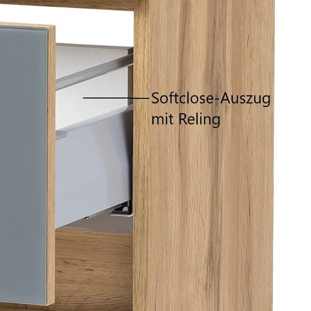 Wohnen Badezimmer Komplett*Badmöbel Kombination in Grau Glas - Anviletca (fünfteilig)