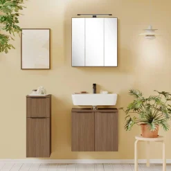 Wohnen Badezimmer Komplett*Badmöbel Kombination in Holzdekor - Ucaida (dreiteilig)