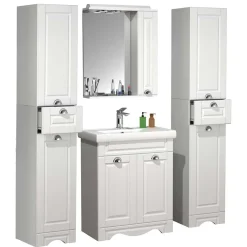 Wohnen Weiße Möbel|Glasmöbel*Badmöbel Kombination klassisch - Akira (vierteilig)