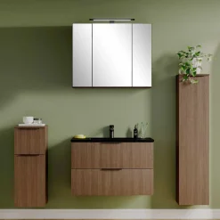 Wohnen Badmöbel Komplettset in dunkler Eiche Optik - Ucaida (vierteilig)