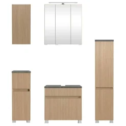 Wohnen Glasmöbel*Badmöbel Komplettset in Eiche Hell - Leitha (fünfteilig)