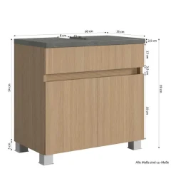 Wohnen Glasmöbel*Badmöbel Komplettset in Eiche Hell - Leitha (fünfteilig)