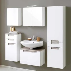 Wohnen Badmöbel Komplettset Tymos in Eiche Weiß (fünfteilig)