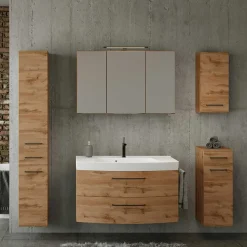 Wohnen Glasmöbel|Badezimmer Komplett*Badmöbel Programm Wildeiche - Arazony (fünfteilig)