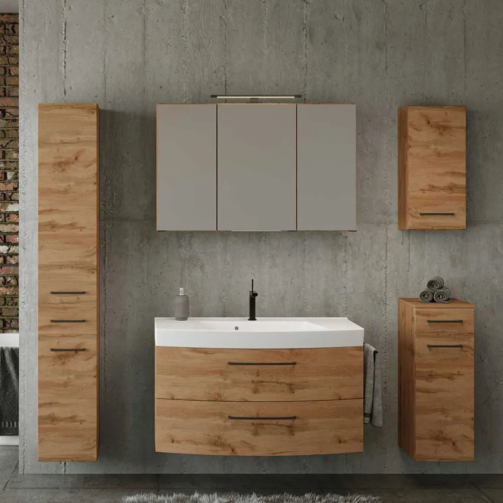 Wohnen Glasmöbel|Badezimmer Komplett*Badmöbel Programm Wildeiche - Arazony (fünfteilig)