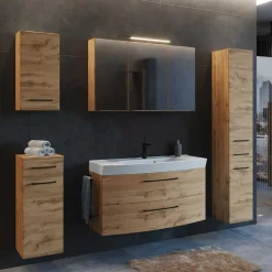 Wohnen Glasmöbel|Badezimmer Komplett*Badmöbel Programm Wildeiche - Arazony (fünfteilig)