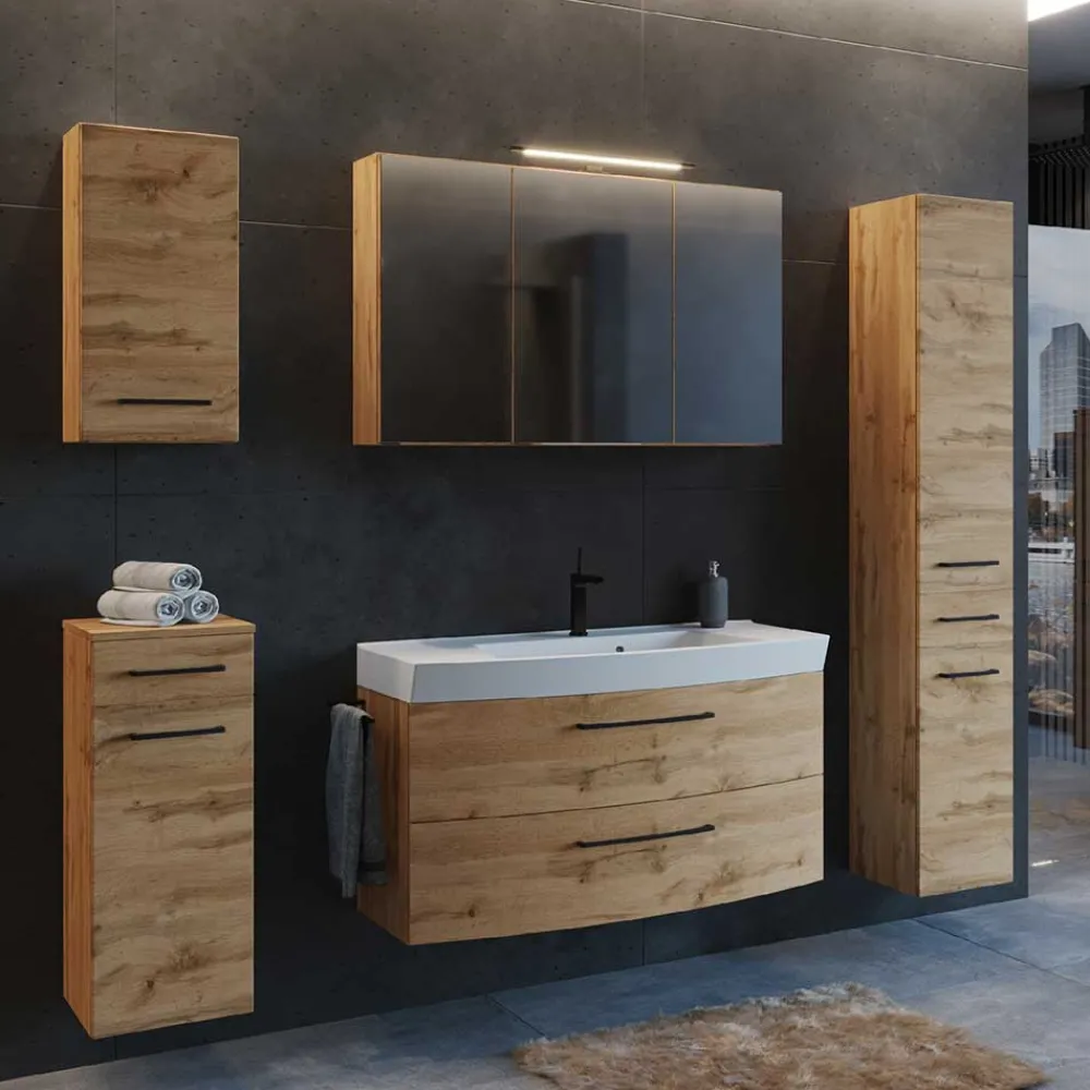 Wohnen Glasmöbel|Badezimmer Komplett*Badmöbel Programm Wildeiche - Arazony (fünfteilig)