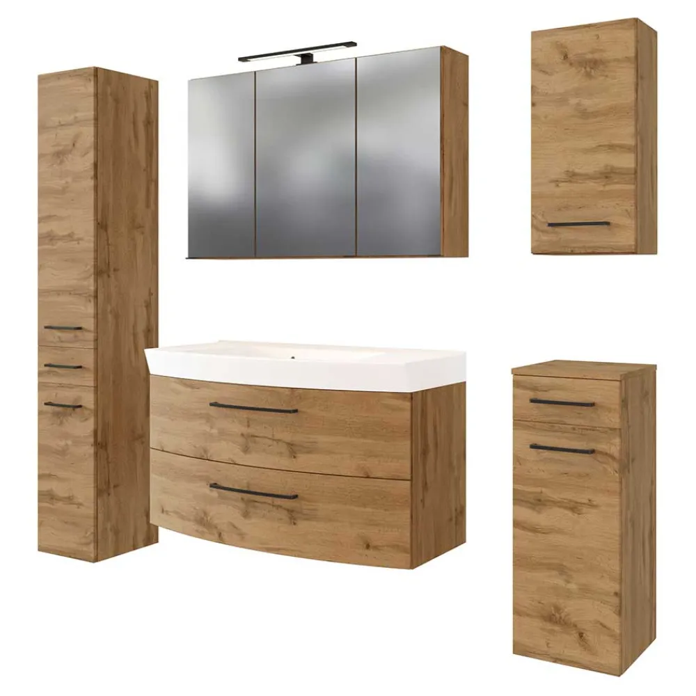 Wohnen Glasmöbel|Badezimmer Komplett*Badmöbel Programm Wildeiche - Arazony (fünfteilig)