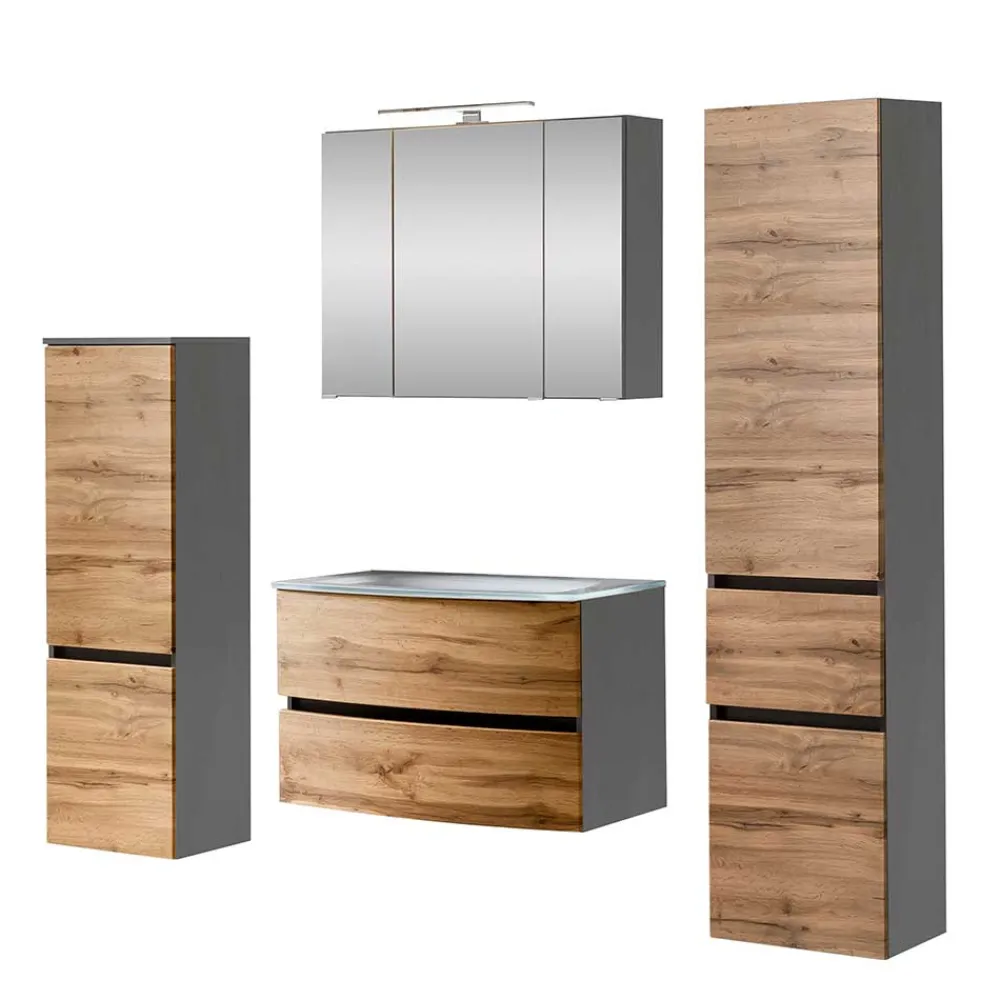 Wohnen Badezimmer Komplett*Badmöbel Serie Möbelset zweifarbig - Vandija (vierteilig)