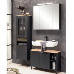 Wohnen Badezimmer Komplett*Badmöbel Set in Schwarz - Riguna (dreiteilig)