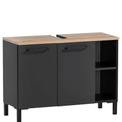 Wohnen Badezimmer Komplett*Badmöbel Set in Schwarz - Riguna (dreiteilig)