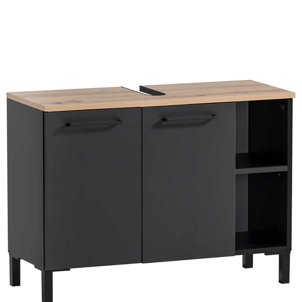 Wohnen Badezimmer Komplett*Badmöbel Set in Schwarz - Riguna (dreiteilig)