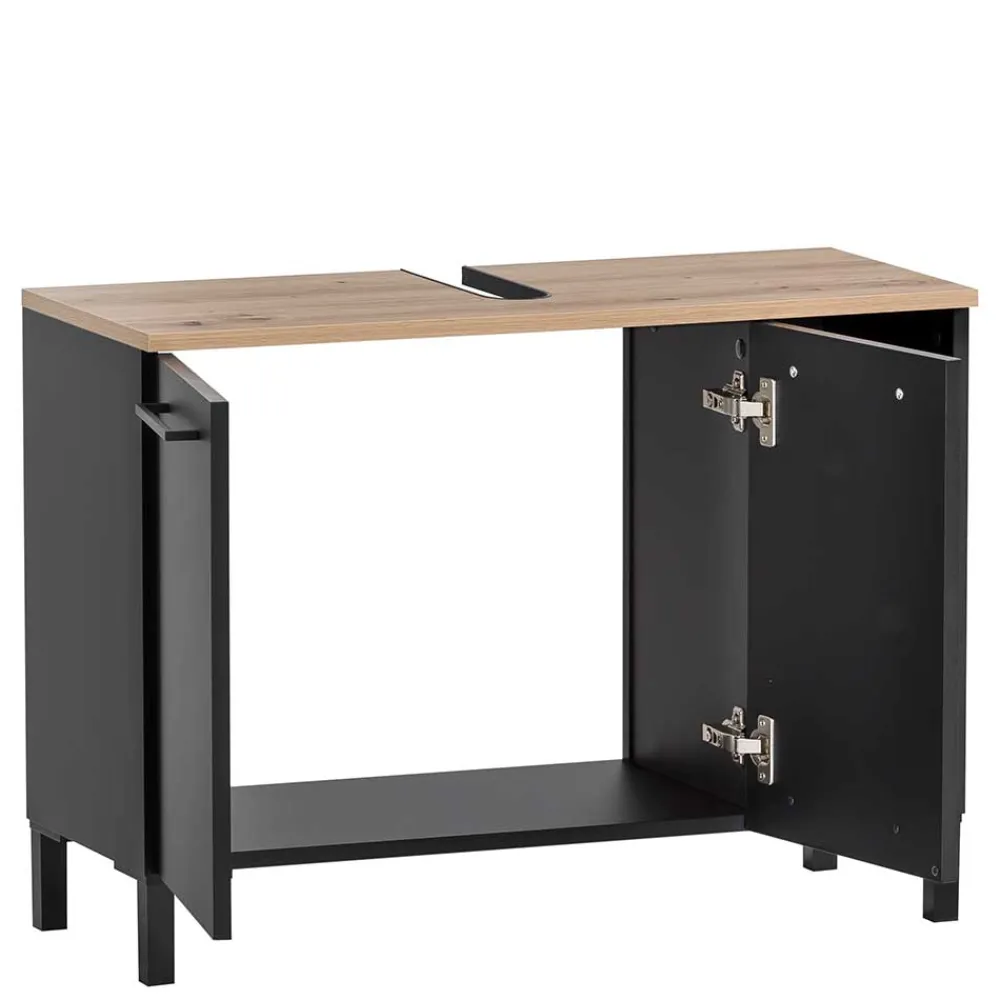 Wohnen Badezimmer Komplett*Badmöbel Set in Schwarz - Riguna (dreiteilig)