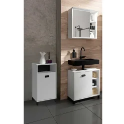 Wohnen Badezimmer Komplett*Badmöbel Set in Weiß Schwarz - Envaton (dreiteilig)