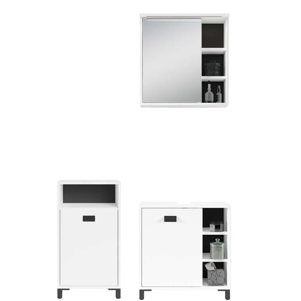 Wohnen Badezimmer Komplett*Badmöbel Set in Weiß Schwarz - Envaton (dreiteilig)