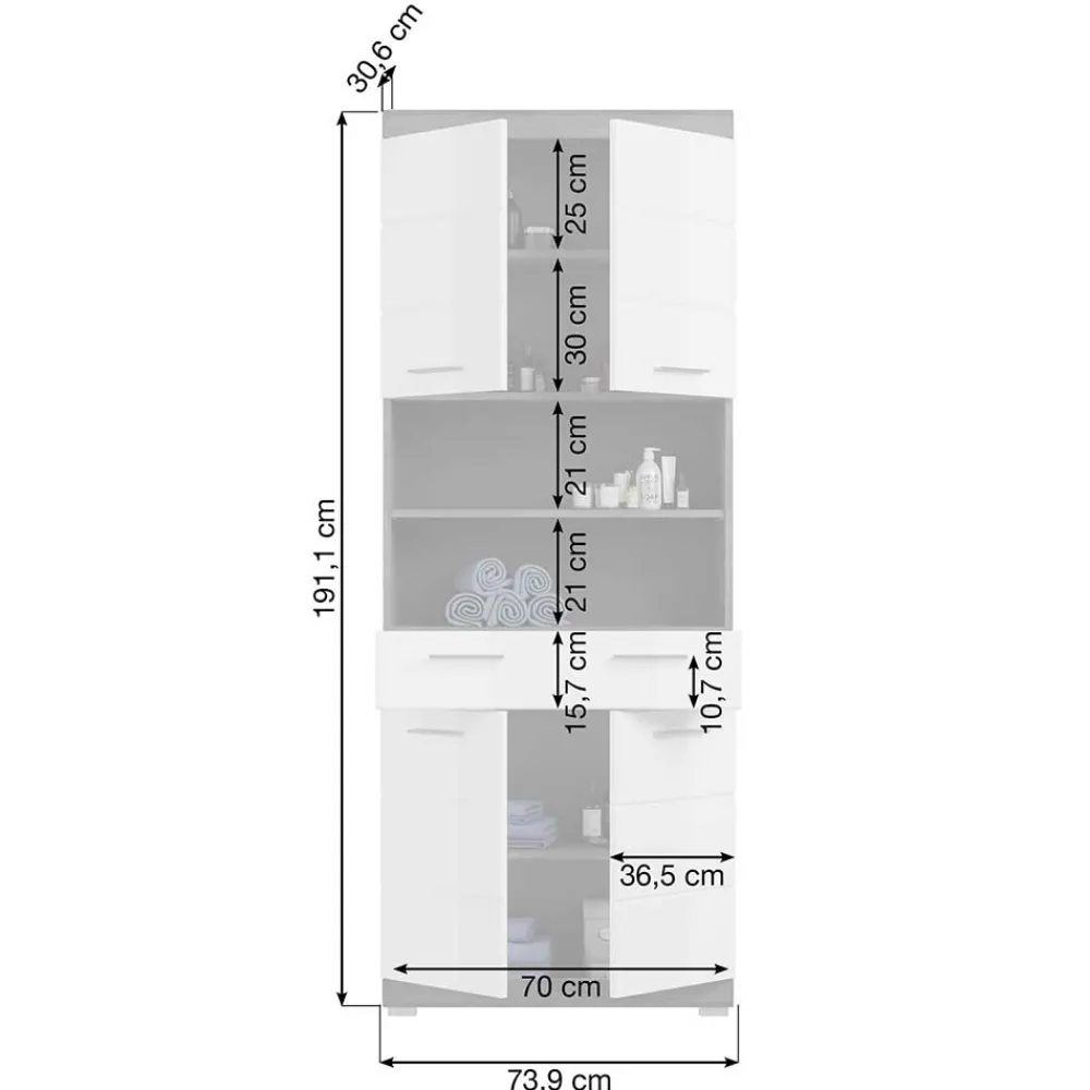 Wohnen Badezimmer Komplett*Badmöbel Set mit hohen Schränken - Nancys (vierteilig)
