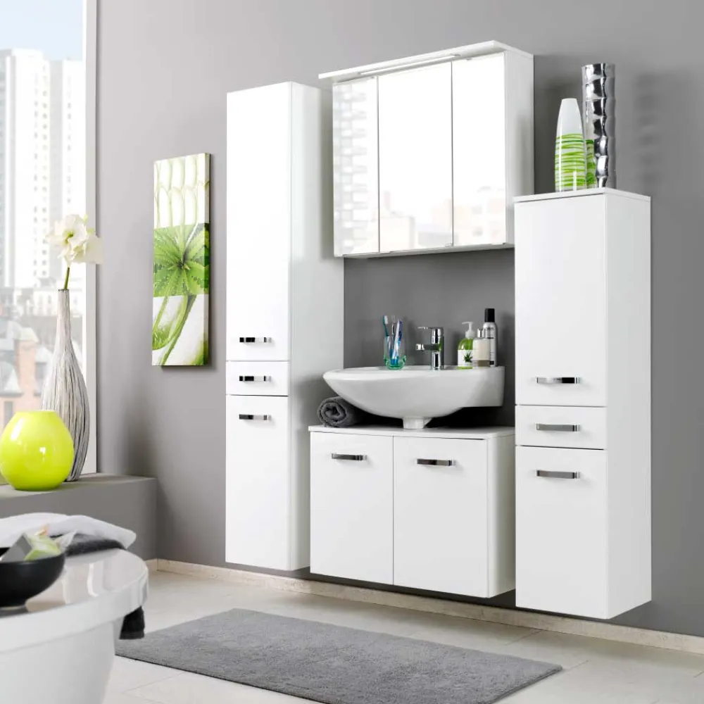 Wohnen Badmöbel Set Sagunis in Hochglanz Weiß (vierteilig)