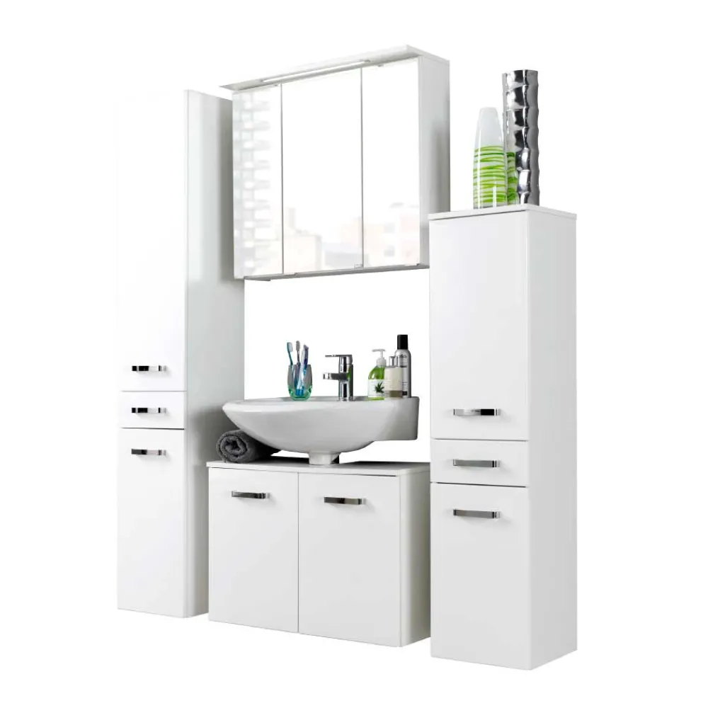 Wohnen Badmöbel Set Sagunis in Hochglanz Weiß (vierteilig)