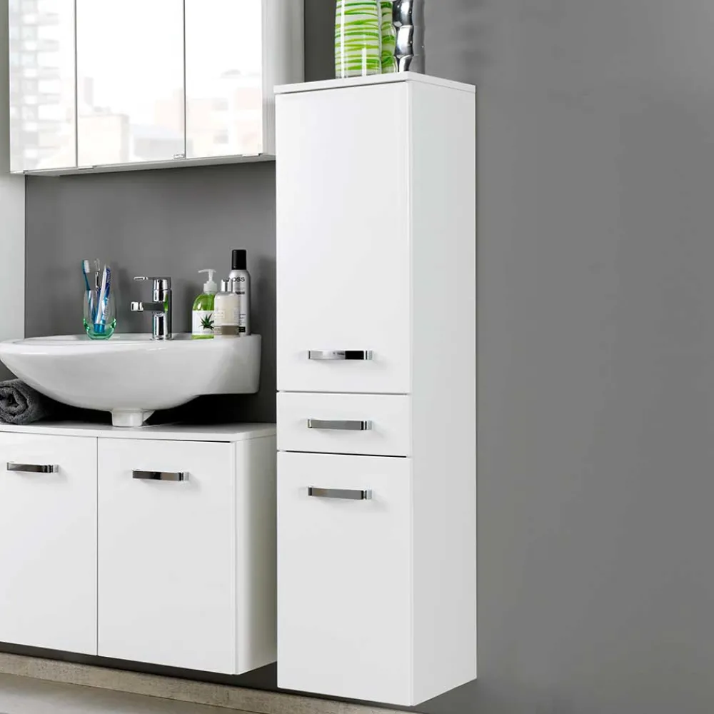 Wohnen Badmöbel Set Sagunis in Hochglanz Weiß (vierteilig)