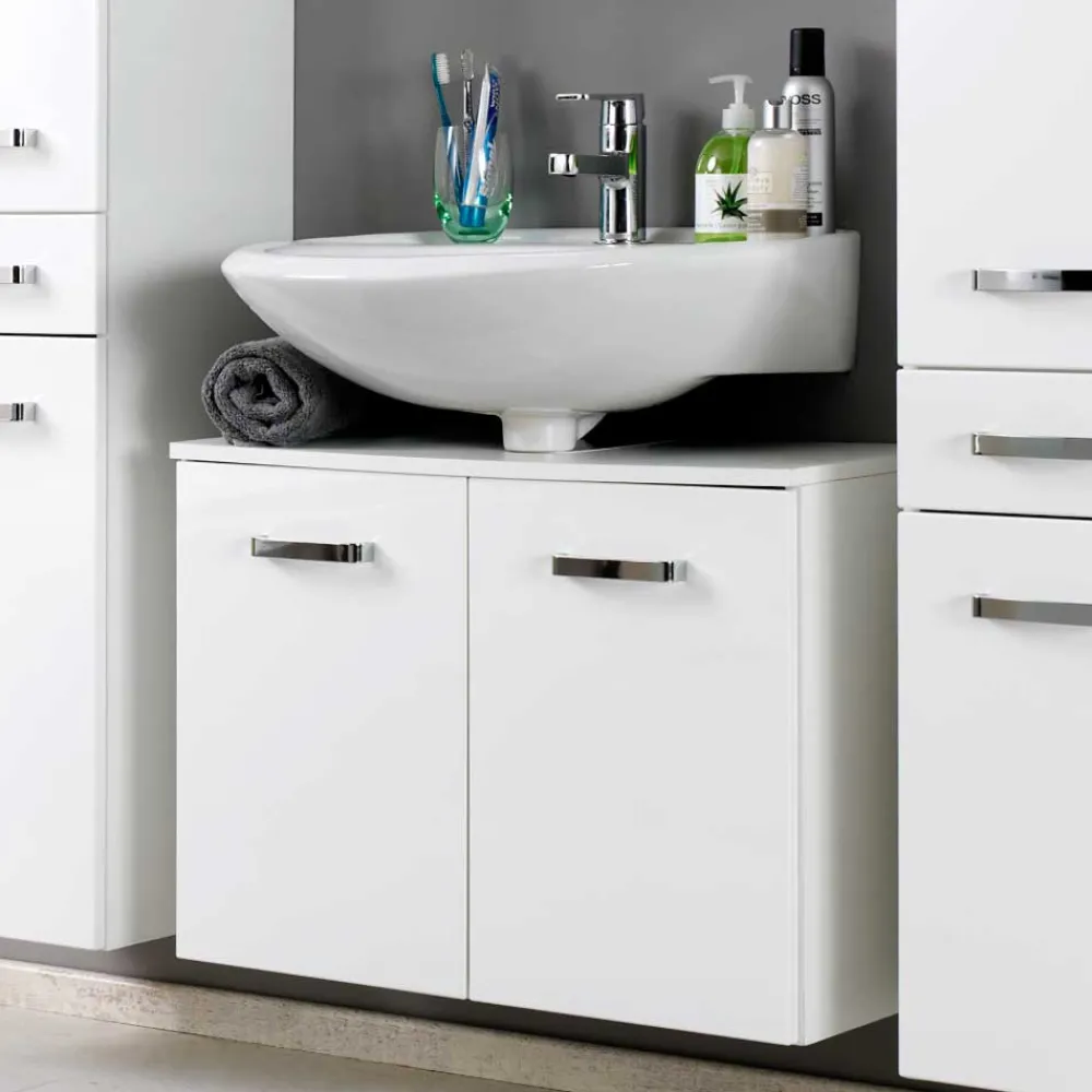 Wohnen Badmöbel Set Sagunis in Hochglanz Weiß (vierteilig)